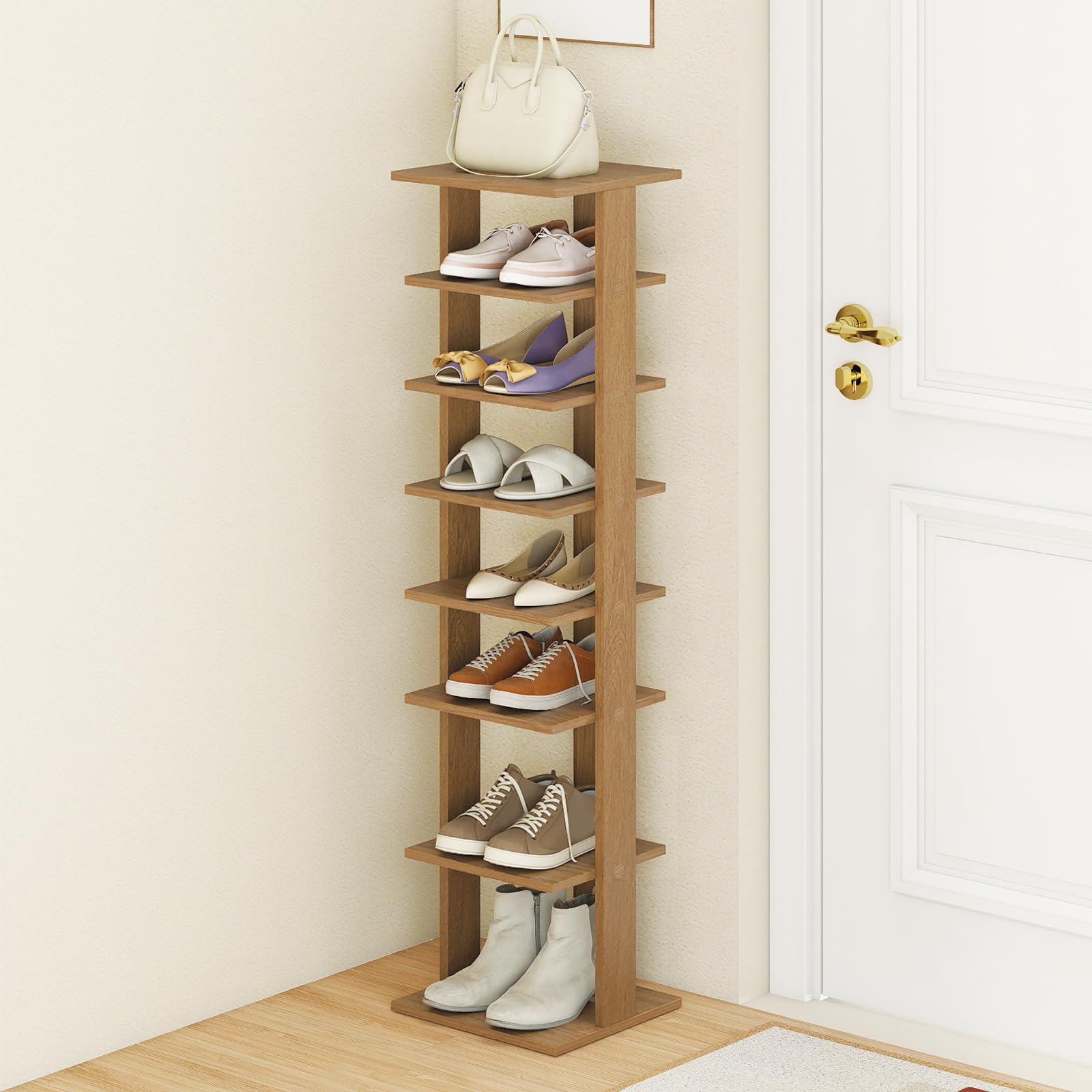 Tangkula 8-Tier Vertical Shoe Rack Space-Saving Corner Shoe Organizer